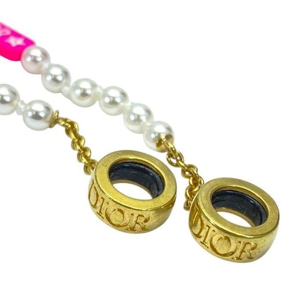 Christian DIOR Airpods Holder Necklace Airpods Holder Chain Logo Faux Pearl GP - Picture 2 of 8